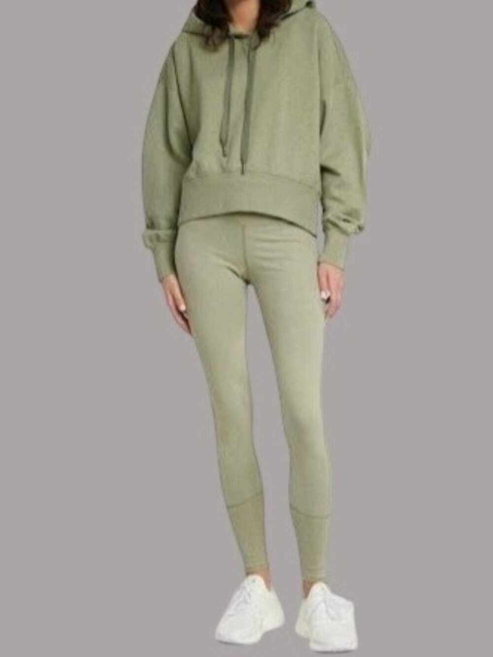 Dorothee Schumacher Cropped Sage Green Hoodie With Drawstring & Ribbed Cuffs S